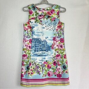 Gabby Skye Floral Print Sheath Dress 12 Venice Flowers Stripes Sleeveless